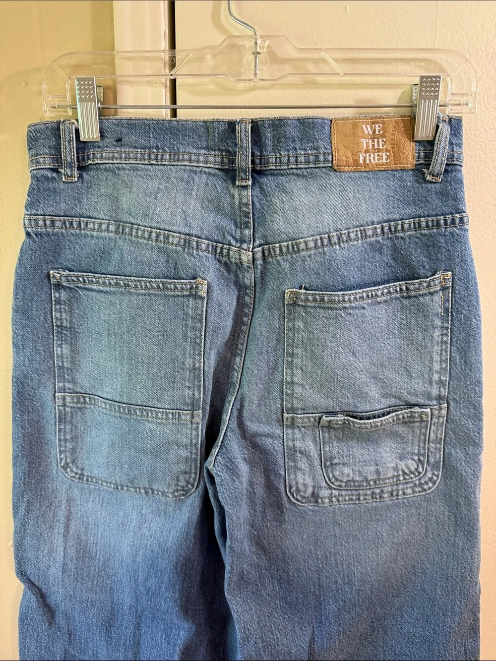 Wide‎ Leg Crop Jeans Free People We The Free Patch Pocket Blue Denim Size 26